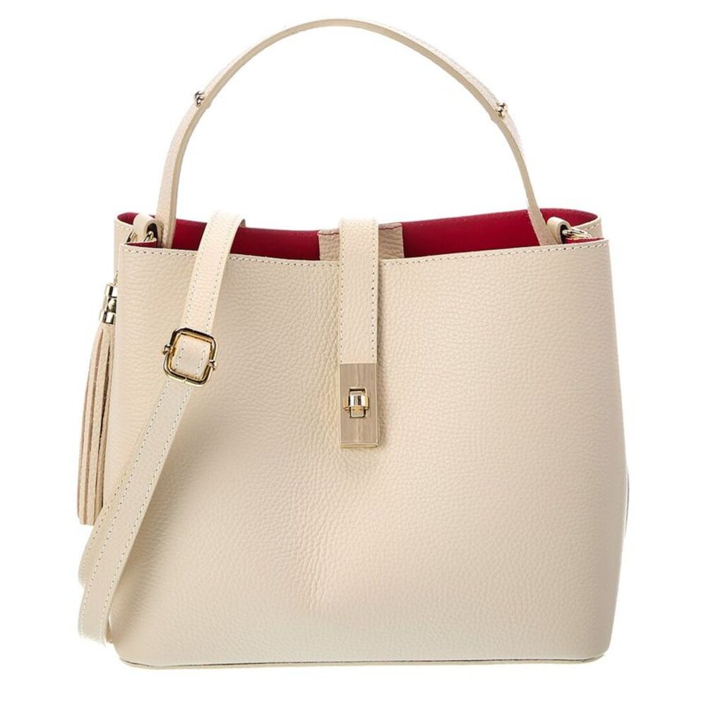 Italian Leather Kira Leather Top Handle Bag, Beige